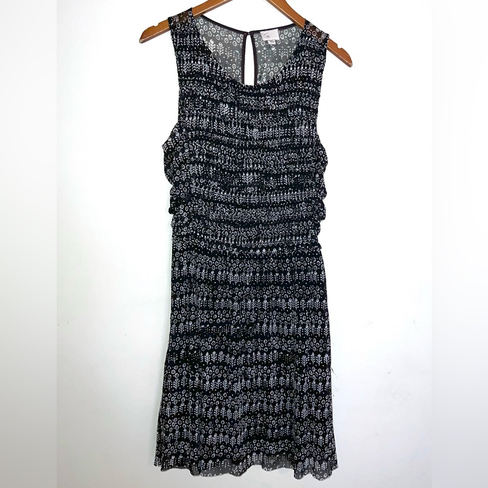 Anthropologie Postage Stamp Sleeveless Ruffled Keyhole Back Dress Sz L